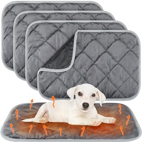 4 Pack Self Heating Cat Pad Self Warming Dog Mat Reflects Body Heat Extra Warm Thermal Pet Pad Washable Dog Cat Bed Crate Bed Mat Blanket(Gray,19 x 27.5 Inch) - color: Gray, size: 19 x 27.5 Inch