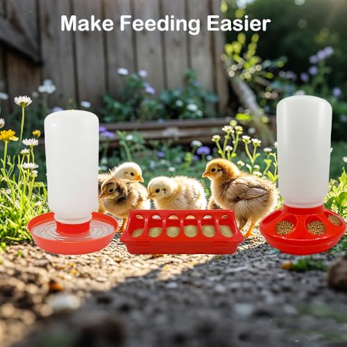 7 Pack Chick Feeder and Waterer Kit No Waste with Chick Perch Flip Top Small Poultry Feeder Trough Quail Feeding Supplies Baby Chick Starter Kit for Chicken Coop Brooder Duck Quail Gravity