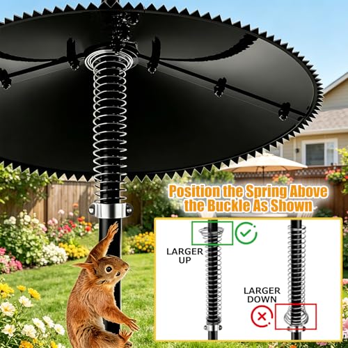 2 Pack Spring Squirrel Baffle for Bird Feeder Pole, 19 Inch | Wrap Around Squirrel Guard, Spiked Edges, Outdoor Bird Feeder Protector, For Shepherd's Hook