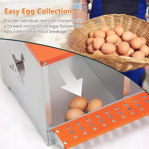 3 Bay Metal Nesting Box, Orange Wall Mount Chicken Nest for Hens & Ducks, Heavy Duty Galvanized Steel with Hen-Shaped Vents & Coconut Fiber Pad, Easy Tool-Free Assembly (Orange/Silver) - size: 31.8"L x 17.0"W x 15.0"H