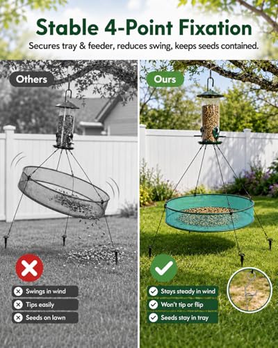 Bird Seed Catcher Tray for Outdoor Hanging Feeders, 21" Upgraded Anti-Flip Feeder Tray with 4" Deep Windproof Platform, Stable Design to Catch Dropped Seeds, Fits Most Bird Feeders(Green) - size: 21 Inch - 1 Pack
