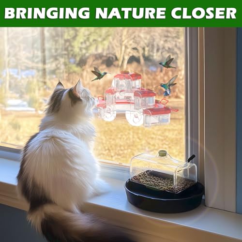 Birdream Window Hummingbird Feeder, Strong Suction Cup Hummingbird Feeder with 9 Feeding Ports & Clean Brush, Attracting Ruby Throated Anna Rufous - Red, 9oz - size: 1 Pack