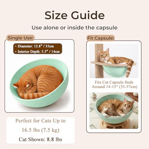 Cotton Rope Cat Bed Mat for Space Capsule, 13.8" Breathable Round Nest Liner, All-Season Warm & Cooling Pet Pad, Washable Scratch-Resistant Bedding for Cat Tree & Clear Bowl (Green) - color: Green, size: Medium