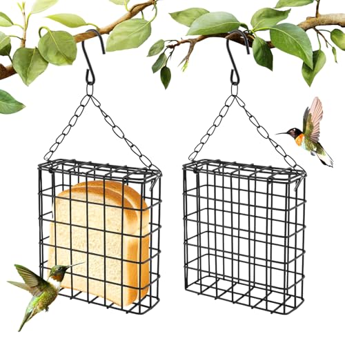 2-Pack Suet Feeder for Wild Birds, Hanging Bird Feeder Cage with Double-Latch, Heavy Duty Suet Holder for Cakes, Outside Suet Bird Feeder for Woodpeckers, Tits & Swallows