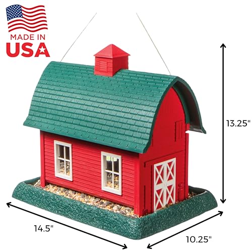 North States Village Collection - Large Red Barn Bird Feeder: Hanging Bird Feeder for Outdoors, Holds 8 Pounds of Seed
