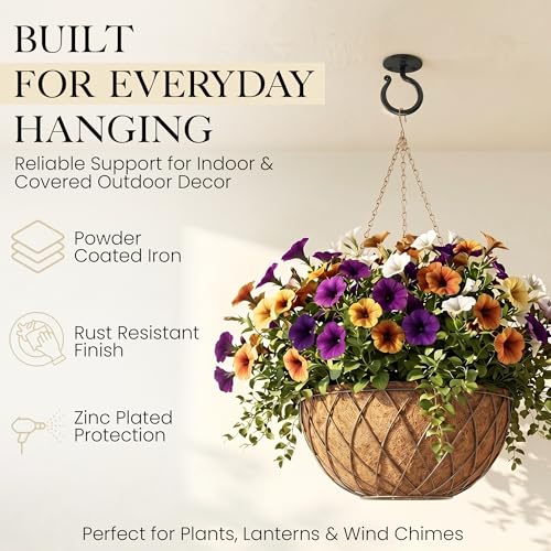 Plant Hangers Outdoor or Indoor Heavy Duty Wall Bracket Hooks | Wrought Iron Metal Hanger Indoor Hook for Hanging Plants Baskets Lanterns Bird Feeders - 2 Pack (Black Ceiling Hooks 3.1") - size: 3.1 Inch, style: Ceiling Hooks