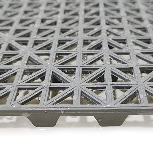 12 Pack Modular Interlocking Cushion 11.6" x 11.6" Rubber Mat Floor Tile Mats Drain Pool Patio Balcony Yard Pet Area Washer Pad(Gray) - size: gray