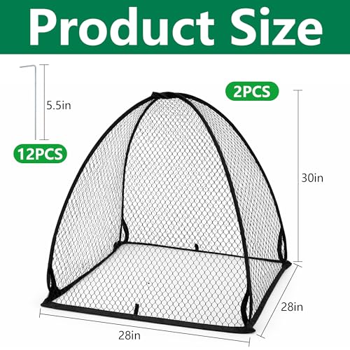 DECOHS 2 Pcs Pop-Up Mesh Plant Cover Tent, 30 x 28 x 28 Inch Garden Net Cage Guard Cover, Plant Protector Enclosure with 12 Ground Stakes for Protecting Plants Vegetable Fruit from Birds Insects - color: 30 x 28 x 28 inch