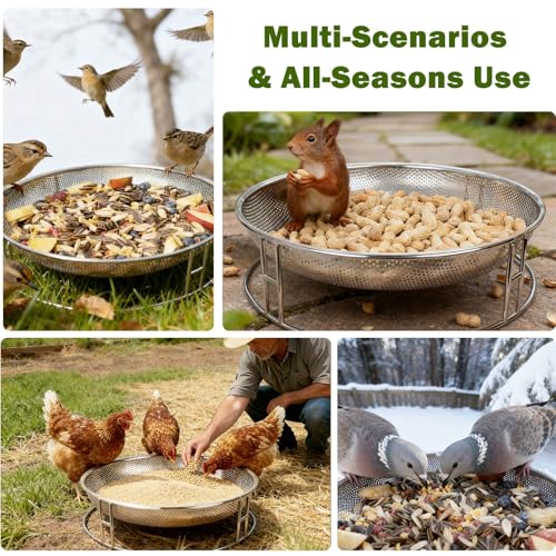 13-Inch Ground Feeding Platform for Birds, Squirrels, Ducks, Chicken, Stainless Steel Bird Feeders Combination with Additional Hanging Mesh Tray, Attracting Small Creatures for Backyard, Patio - color: bird feeder set