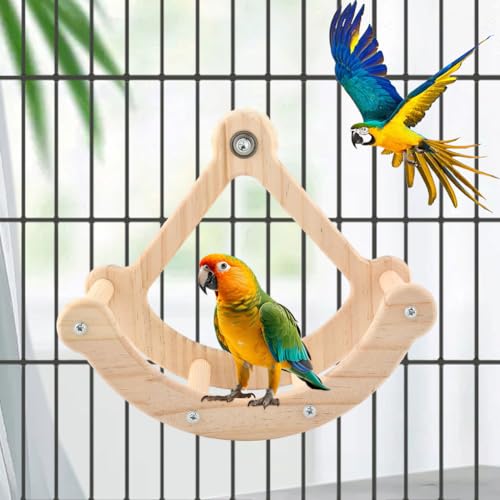 Bird Perch Toy, Wooden Interactive Rocking Parakeet Toys & Perches, Exercise Wheel Cockatiel Toys, Intelligence Puzzle Birds Enrichment Toy Bird Playground for Budgies Conure (Wood)