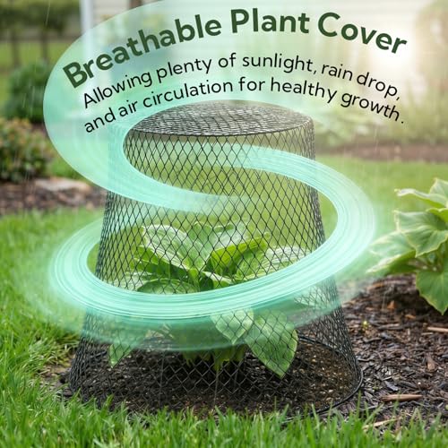 SOUJOY 10 Pcs 8"x8" Chicken Wire Plant Protect Covers, Metal Garden Cloche | UV-Resistant, Rustproof Metal Mesh with 30 Stakes & 20 Labels, Keeping Bunnies Chicken Squirrels Birds Out, Allows Airflow