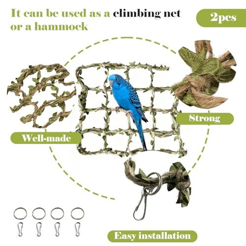 2 Packs Pet Bird Climbing Rope Net Small Animal Rope Net Bird Climbing Net for Rats Parakeet Cockatiel Cockatoo Conure African Grey Budgie (M 15.75 * 15.75inch) - size: M