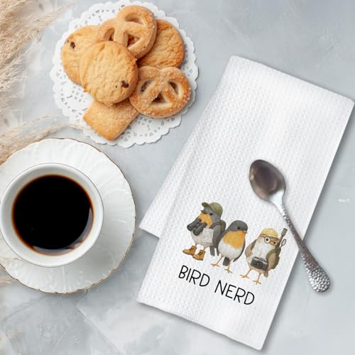 Chicimln Funny Bird Kitchen Towels, Gifts for Birds Lovers Watchers Decorative Hand Towels for Bathroom, Bird Nerd Dish Tea Towel Drying Cloth for Kitchen Decor, 16x24 Inch - color: White