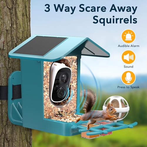 PeckCam® Bird Feeder with Camera Solar Powered 2K Live Video Auto Capture | AI Bird Species Identification, Instant App Alert, IP65 Waterproof, Easy Setup, Backyard Bird-Watching, Gift for Bird Lovers - color: Light Blue