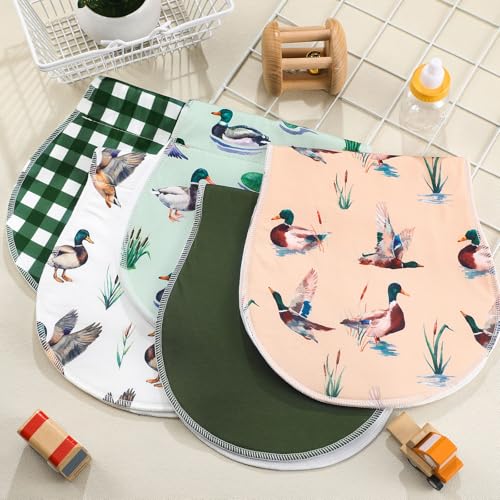 SmoothNovelty 5 Pack Mallard Duck Pattern Baby Burp Cloths Soft Absorbent Burping Rags for Newborns 19"x9" Spit up Cloths for Boy Girl Newborn Baby Shower Registry Gifts Set Nursery Decor - style: Mallard Duck