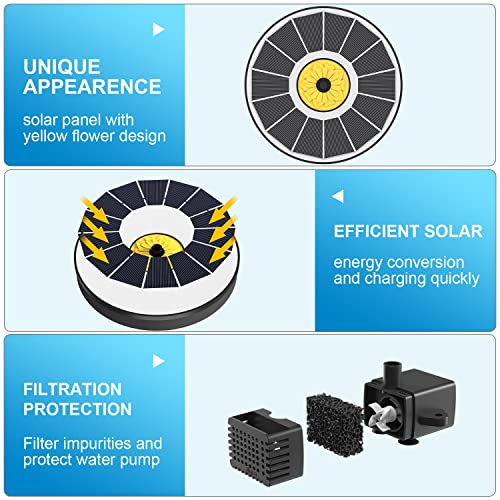 Yzert Solar Fountain for Bird Bath, 3.5W Upgraded Solar Bird Bath Fountains with 4 Fixed Pipes 7 Nozzles No Battery, Solar Fountain Pump for Bird Bath Outdoor(White) - color: White