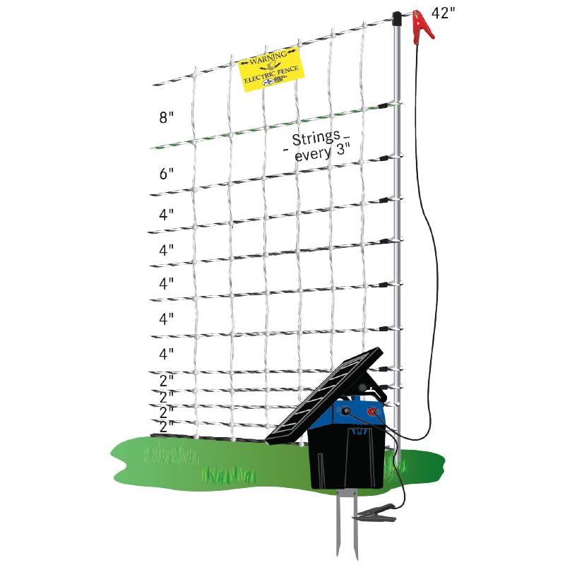 Premier 1 PoultryNet® Plus, Electric Fence for Chickens – 42"H x 100'L | Green/black, double spike. Posts every 6.8 ft to reduce sag. For chickens, ducks & geese. Energizer sold separately. - style: Green/Black