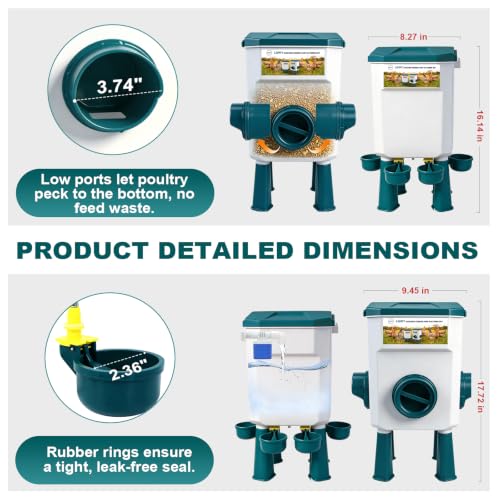 Chicken Feeder and Waterer Set with Legs,2 Gallon Automatic Waterer with Float Valve,26.5 Pounds Practical Feeder,Reduces Feed Waste & Water Refills，BPA-Free for Long-Term Use - color: blue
