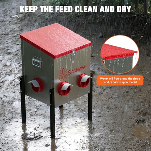 Chicken Feeders,30 lb Capacity 6 Port Automatic Chicken Feeder, Metal Chick Feeder with Locking Lid and Legs, Chicken Feeder for Chickens, Ducks, Geese - size: 6 Ports (2+2+2)