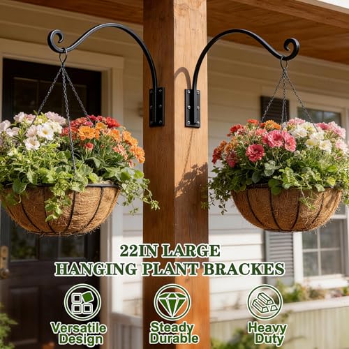 Heavy Duty 22 Inch Plant Hangers Bracket Outdoor Bird Feeder Hanger | 80LBS Capacity, Rust-Proof Metal Wall Hook, Enhanced 6-Hole Base, For Hanging Plants, Bird Feeder, Wind Chime, Flower Baskets - size: 22in-1Pack