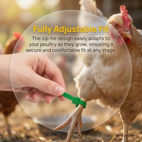 Chicken Leg Bands, 100 Pack | Adjustable Poultry Identification Bands with Number and Letter Charms for Chicks and Birds