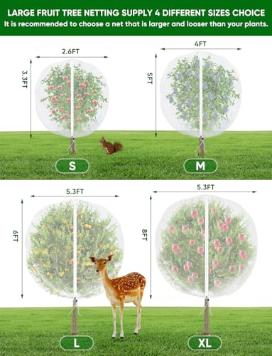Fruit Tree Netting with Zipper - 4Pcs 5.3 x 8 FT Garden Bird Netting for Blueberry Bushes with Drawstring,Insect Plant Protection Mesh Net Bags for Tomato,Flowers,Animals,Cherry (4, 5.3 x 8 FT) - size: 5.3 x 8 FT