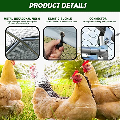 Large Metal Chicken Coop Round Top Upgrade Tri-Supporting Wire Mesh Chicken Run,Chicken Pen with Water-Resident and Anti-UV Cover,Duck Rabbit House Outdoor (19.5'L x 9'W x 6.5'H) - size: 234.0"L x 108.0"W x 78.0"H
