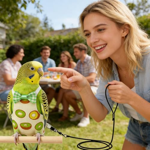Bird Diaper Reusable Washable Pet Parrot Suit | Bird Traction Rope for Macaws Sparrow Parakeet Lovebird Conures Cockatiels - color: kiwi