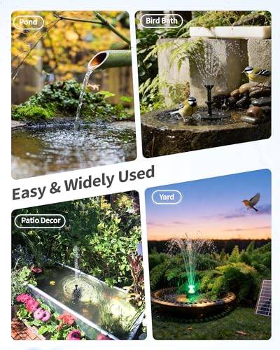8W Solar Fountain Pump with 3200mAh Battery Backup & LED Lights, Solar Water Fountain Kit with 8 Nozzles & PVC Tubing for Bird Bath, Pond, Fish Tank, Backyard Decor P108DL - size: 8W Fountain with LED Light