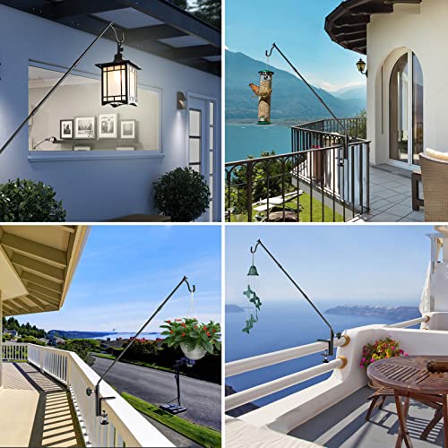 ULIOK 2 Pack Heavy Duty Deck Hook, 31 Inch Extended Adjustable, 360° Rotatable Arm Solid Rod, Solid Steel Deck Hangers for Hanging Bird Feeders, Plants, Planters, Suet Baskets, Lanterns, Wind Chime - color: 2PCS