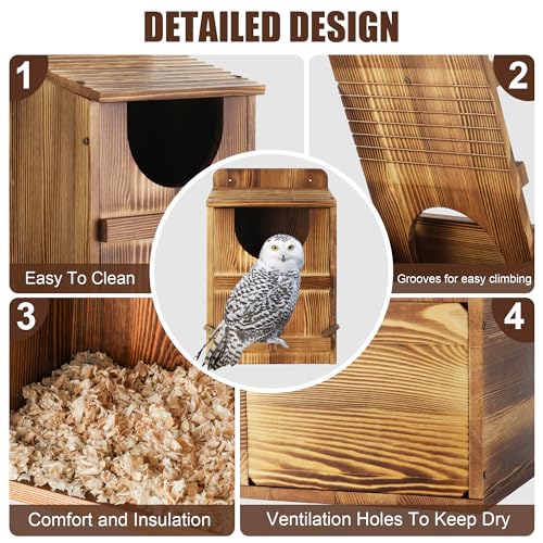 Owl House, Barn Owl Nesting Box with Bird Stand and Wood Shavings, Large Wooden Screech Nesting Box for Outside, Nest Box for Wild Birds, Barn, Screech, Eagle, 1 Set