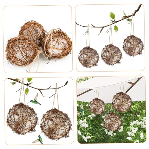 Mipcase Refillable Nesting Material Holder Hummingbird Nesting Supplies for Wild Birds Rattan Bird Nest Material Holder Outdoor Hanging Station for Garden Backyard Bird Watching 3 Pack