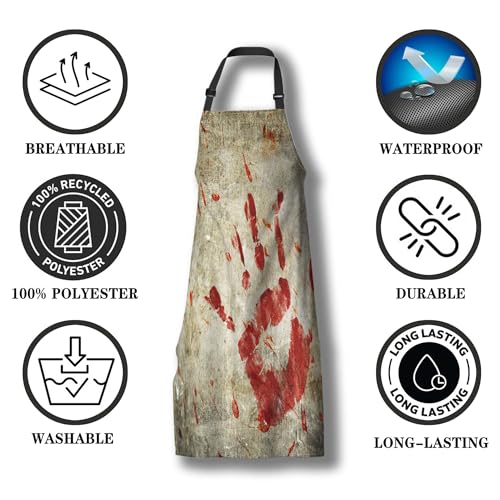 Baking Apron for Women Bloody Handprint Grungy Wall Kitchen Aprons for Men for Kitchen Cooking Restaurant BBQ Painting Crafting 27” (W) x 31” (H), Waterproof Apron - color: Bloody Handprint