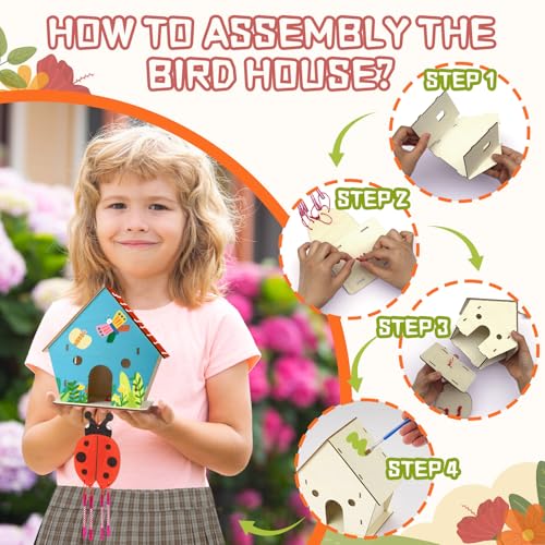 8 Pack Bird House & Wind Chime Kits, Birdhouse DIY Crafts for Kids 4-12 | Summer Arts and Craft for Children, Buildable Birdhouses Boy Girl to Build, Birthday Valentine's Day Gift 3+