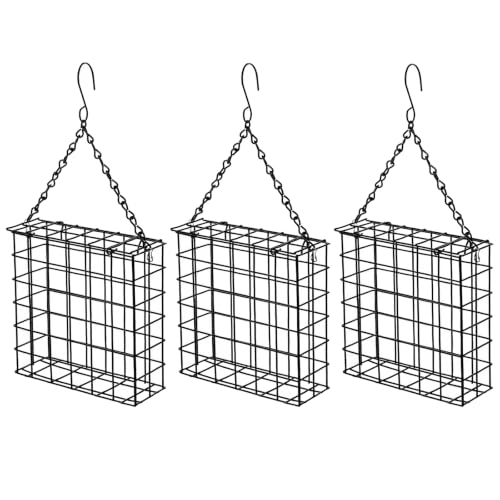 3Pcs Outdoor Suet Cage Bird Feeder, 5.4 x 4.92 x 1.77 Suets Hanging Bird Feeder, Single Suet Cake Capacity, Fruit Holder Style Suet Nugget Feeder for Garden Yard Outside Hanging