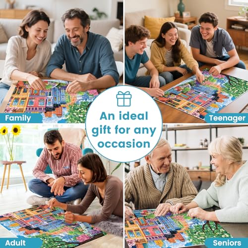 500 Pieces Puzzles for Adults, Spring Puzzle for Adults Elderly, Colorful Street Jigsaw Puzzle, Recycled Paper Puzzle 500 Pieces, Family Activity Game Nights Gifts 20.5x15 in | Recycled Paper Puzzle 500 Pieces, Family Activity, Game Nights Gifts, 20.5x15