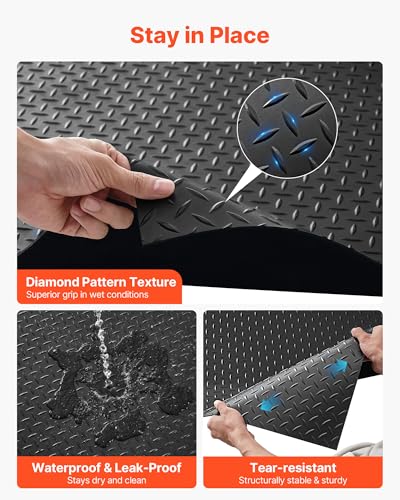 VEVOR Garage Floor Roll, 4 x 20 ft Garage Flooring Mat, 3 mm Thickened Rubber Diamond Plate Floor Protector Mat, Non-Slip, Wear-Resist, Waterproof, Easy to Clean for Warehouse, Gyms,Trailer, Black - size: 4 ft x 20 ft