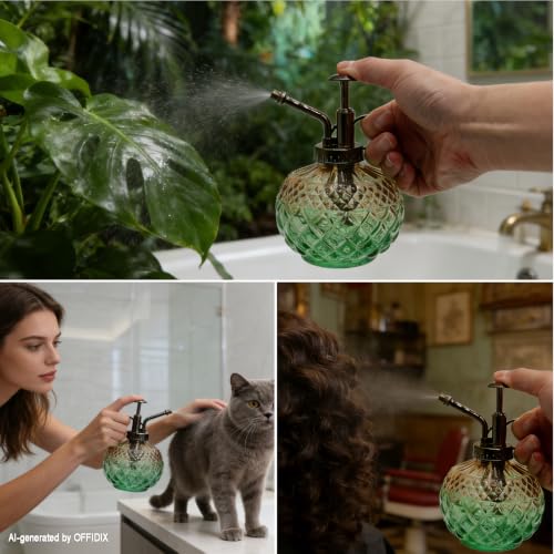 Plant Mister Spray Bottle, 10 oz Glass Vintage Decorative Water Can | Glass Mister with Plastic Pump, Small Mister for Indoor Plants, Brown Green Gradient Watering Can 300ML, Garden,Cleaning - color: C-brown Green Gradient