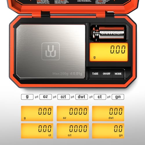 Digital Pocket Scale 200g/0.01g Precision Digital Scale Grams | 6 Units Jewelry Scales,Coins Scale with LCD Display,Tare Function for Food,Powder,small items(Battery Included)-Orange - color: Orange