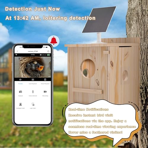 Solar-Powered Smart Owl House with Camera - Outdoor Hanging Wooden Nesting Box, Real-Time View & Motion Detection, for Garden for 2.4g WiFi Coverage Area, for Owl Lovers - style: Smart owl house
