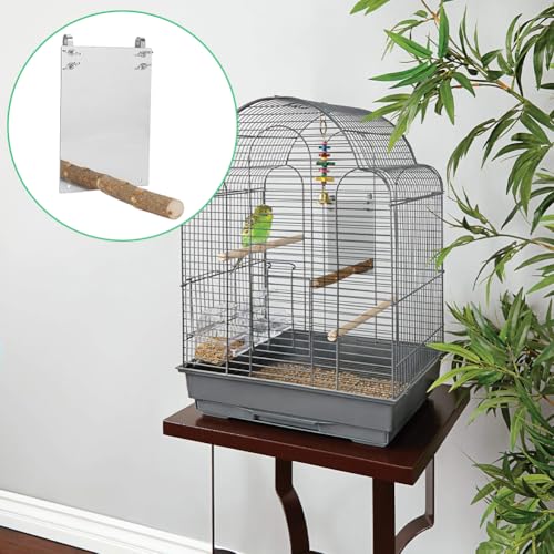 Joyzan Bird Mirror, Wooden Hanging Swing Play Toys Perch Stand Cockatiel | Hummingbird Parrot Parakeets Love Birds Cage Toy Bar Accessories for Small Medium Parrots Conures Canary African Grey Macaw