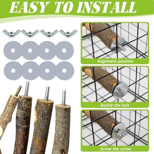 8 Pcs Natural Wood Bird Perch Set for Parakeets & Budgies | Ideal for Small/Medium Birds (Budgies, Conures) | Bark Textures for Foot Health | Tool-Free Wing-Nut | Safe Chewing - size: Core Perch & Platform - 8PCS