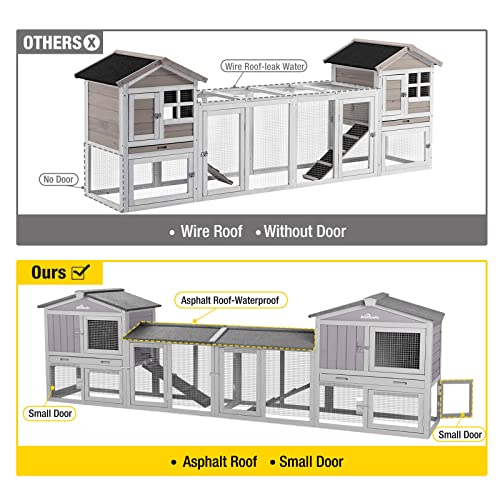 Aivituvin Rabbit Hutch Chicken Coop Bunny Rabbit Cage Duck House with Run Waterproof Roof for Outdoor, Plastic Tray, Expandable Design 114" LX21 WX33 H - size: 114" L x 21" W x 33" H