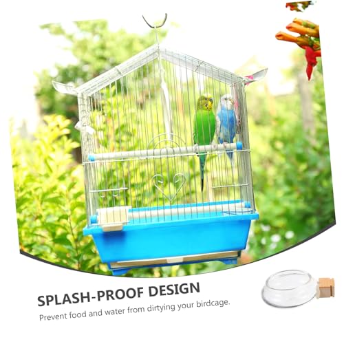 Angoily Bird Feeding Dish Cups Set with Splash-Proof Glass Bowls and Bamboo Fixation for Mess-Free Water Feeder and Food Bowl Suitable for Parakeet Cockatiel Small Birds