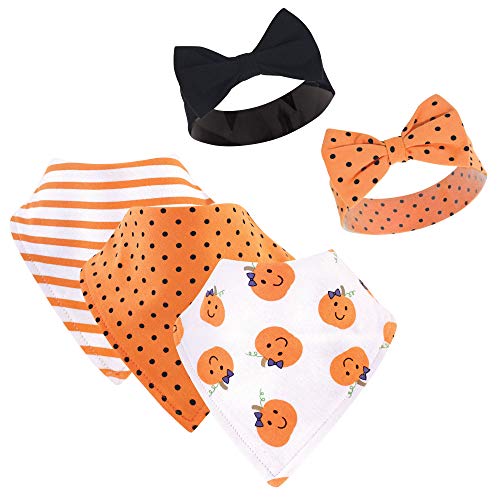 Hudson Baby Unisex Baby Cotton Bib and Headband Set - color: Girl Pumpkin, size: One Size