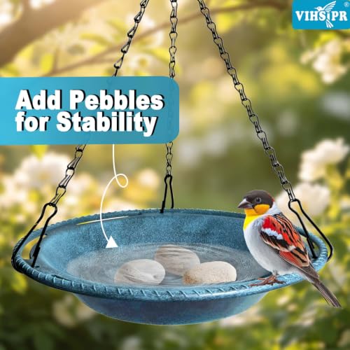Hanging Bird Bath & Feeder Bowl, 12 in, Antique Blue | Weather-Resistant PP, Backyard Garden Decor - color: Blue