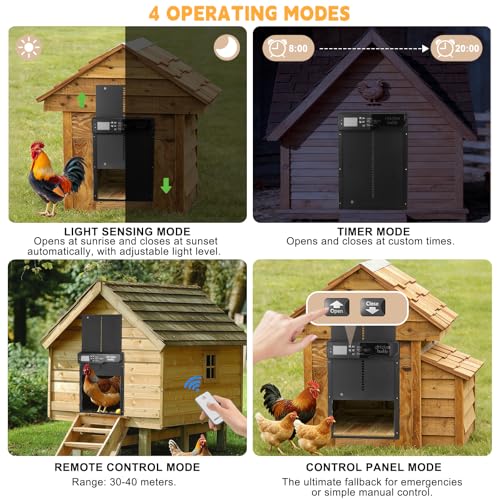 Automatic Chicken Coop Door, Large Aluminum Alloy Door with Timer & Manual Modes, Anti-Pinch Safety, Programmable LCD Controller for Secure Poultry Access(Black) - color: Black