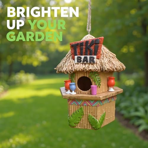 Spoontiques - Birdhouse - Garden Décor - Decorative Bird House for Yard and Garden Decoration - Hanging Novelty for Outdoor Patio - Tiki Bar Birdhouse - color: Tiki Bar