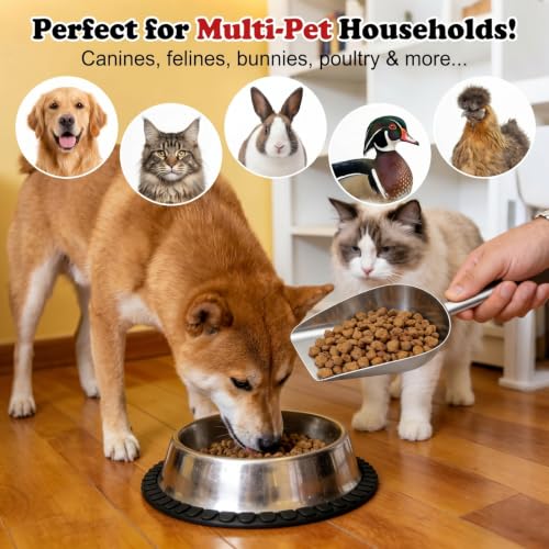 304 Stainless Steel Dog Food Scoop, 1 Cup Pet Food Measuring Cup with Long Handle for Dogs, Cats, Rabbits and Kitchen