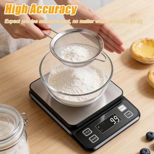 Waterproof Kitchen Scale, 10kg/22lb Food Scale Precisely Measures Grams and Ounces for Baking and Cooking, Stainless Stee Digital Scale with Backlight for Food - style: Rechargeable / 22lbs